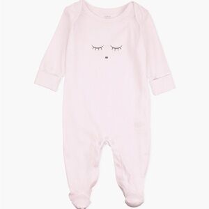 Livly Soft Pink Baby One-Piece Romper with Sleepy Face